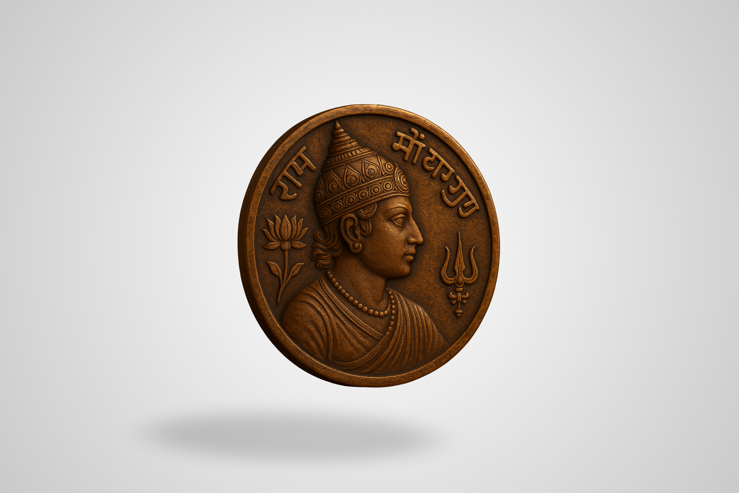 A photo of an Asian antique coin in bronze