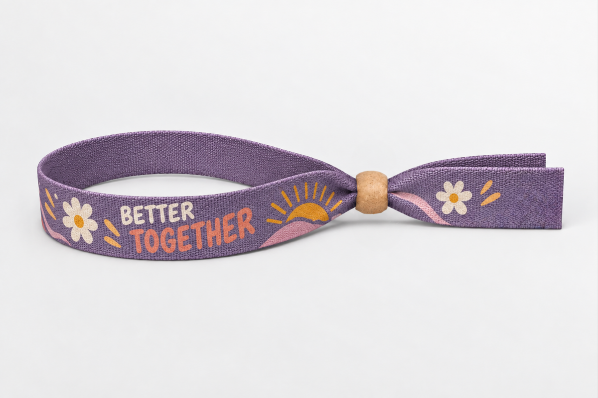 Polsera de cotó morada amb estampat Better Together