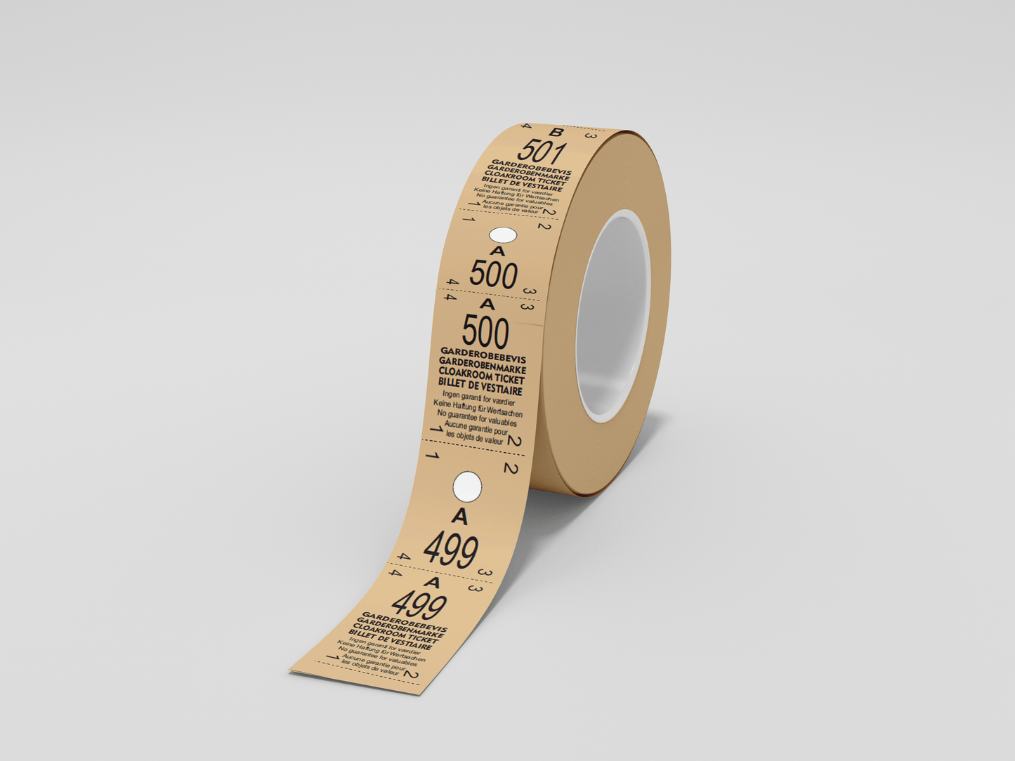 Cloakroom Tickets Roll 500 - Two Parts Tickets JM Band® 1 Brown