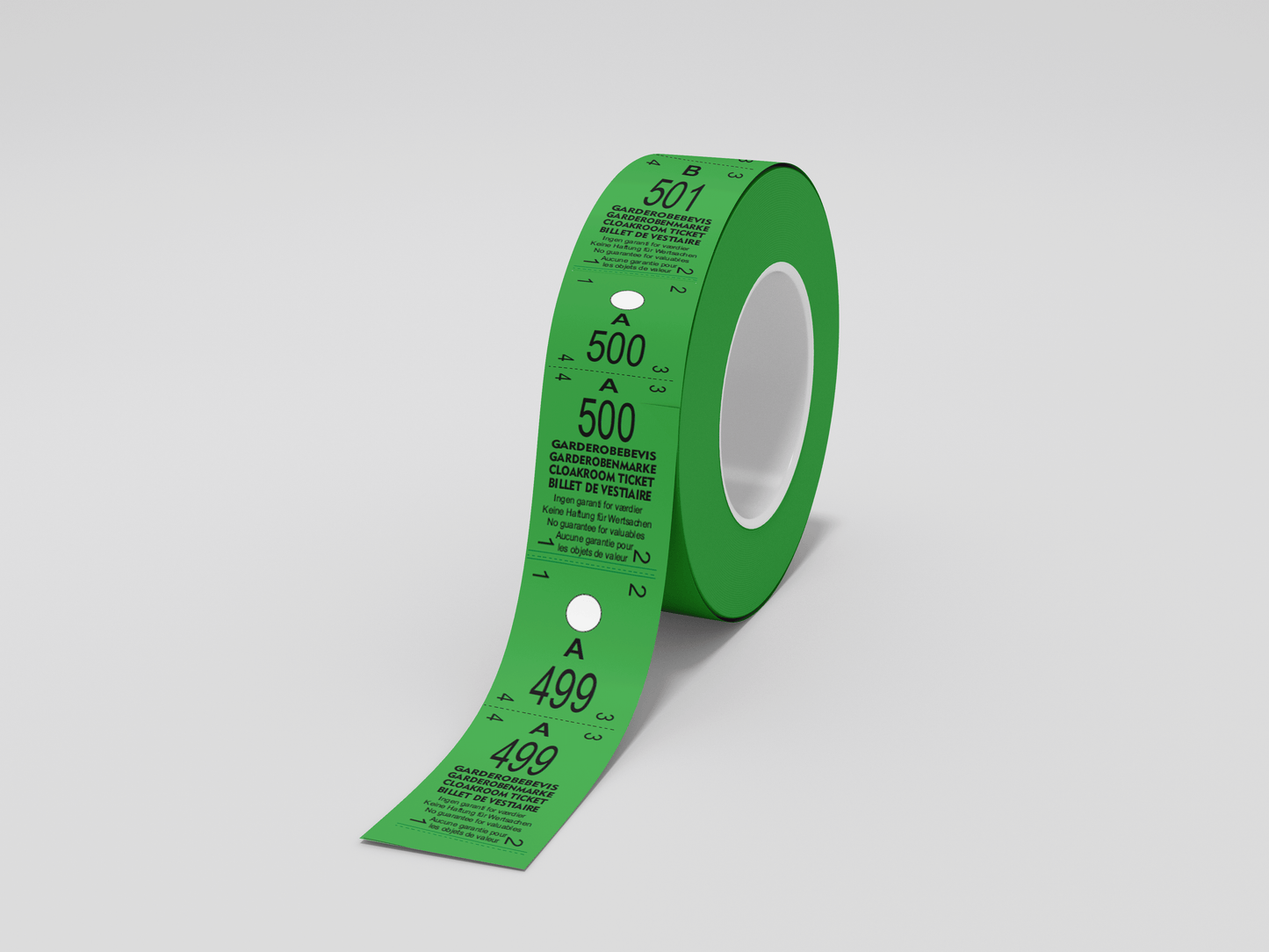 Cloakroom Tickets Roll 500 - Two Parts Tickets JM Band® 1 Green