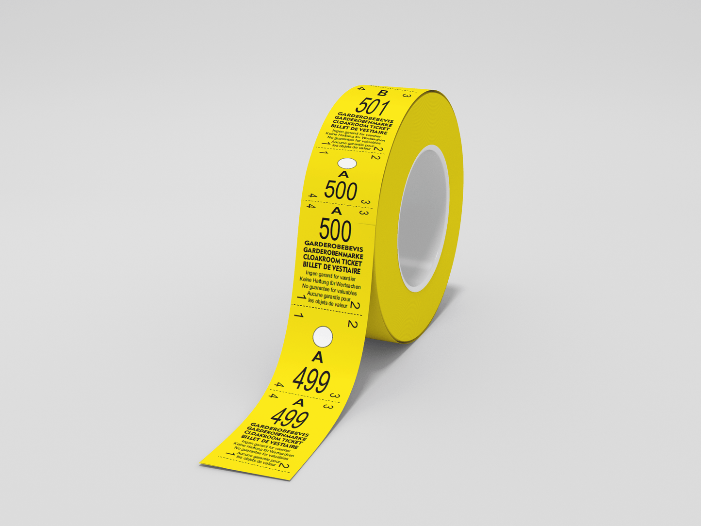 Cloakroom Tickets Roll 500 - Two Parts Tickets JM Band® 1 Yellow