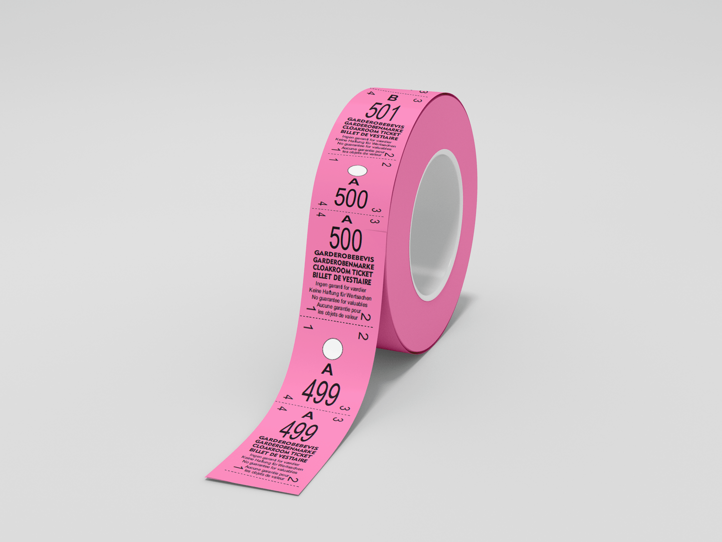 Cloakroom Tickets Roll 500 - Two Parts Tickets JM Band® 1 Pink