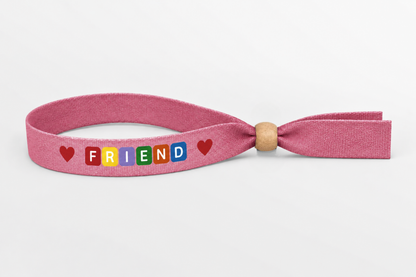 Pulsera de tela de bambú rosa con impresión a color y cierre de madera