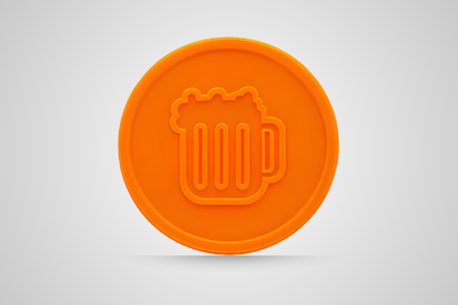Cupón de bebida de color naranja en relieve para canjear por cerveza de JM Band®.