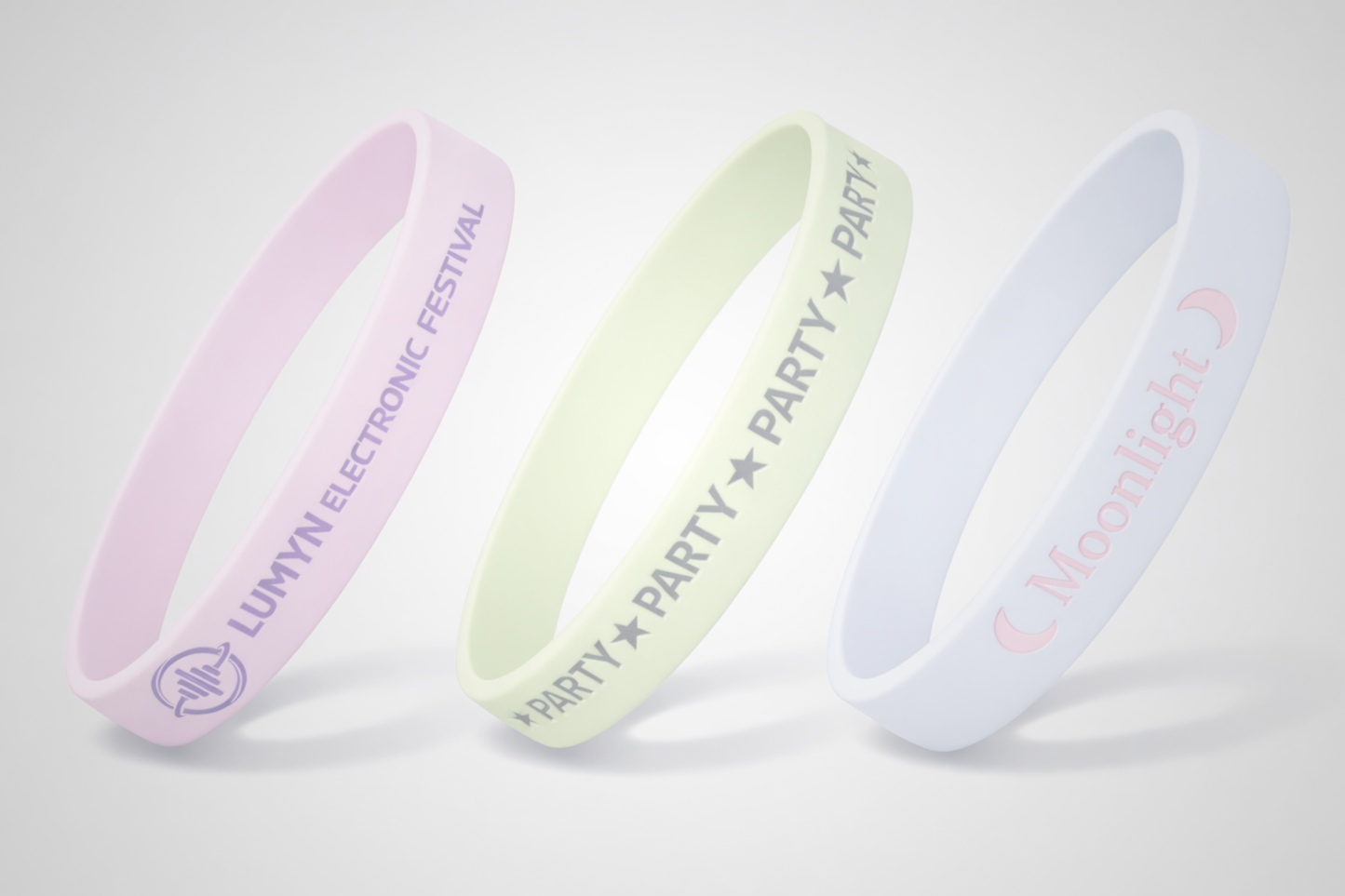 Pulseras de silicona que brillan en la oscuridad con estampado de JM Band®.
